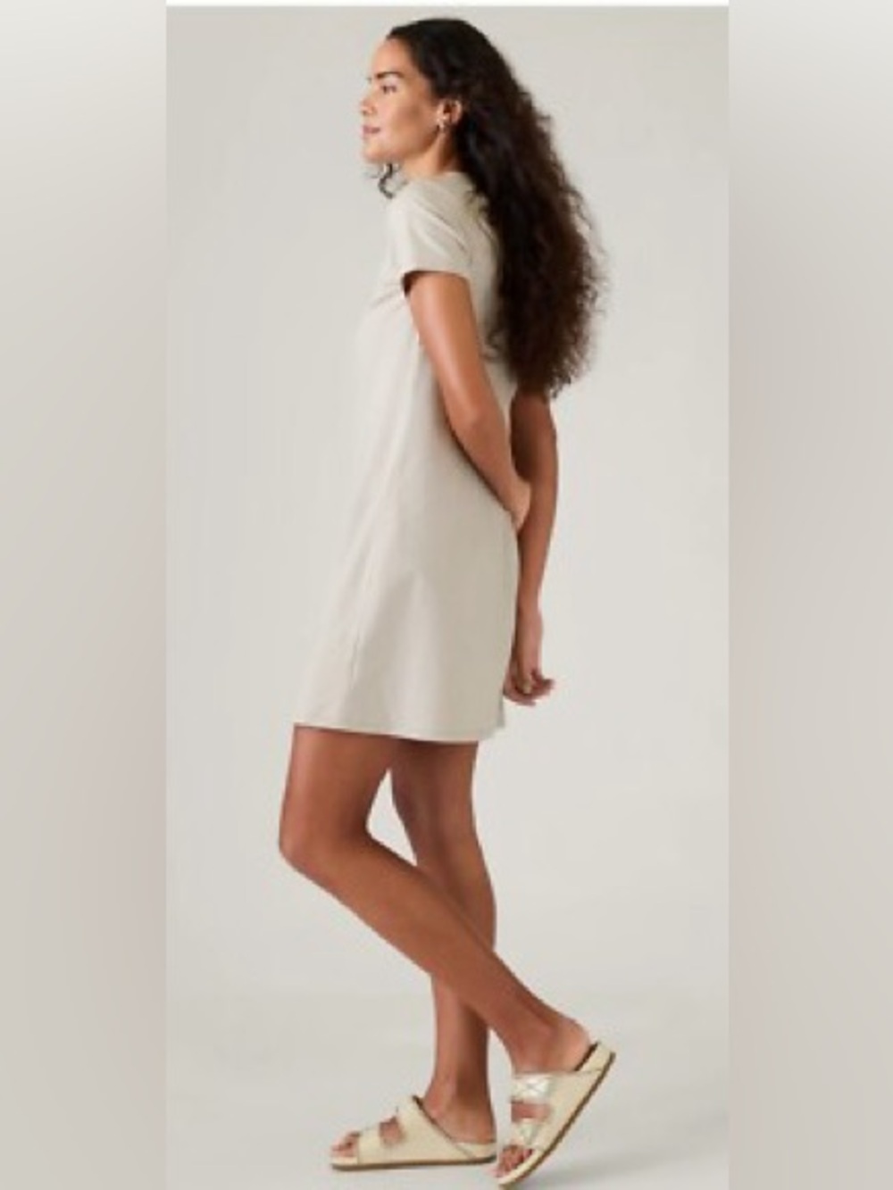 Athleta Women’s Essential Tee Shirt Dress Stretch Sz Small Organic Cotton Beige